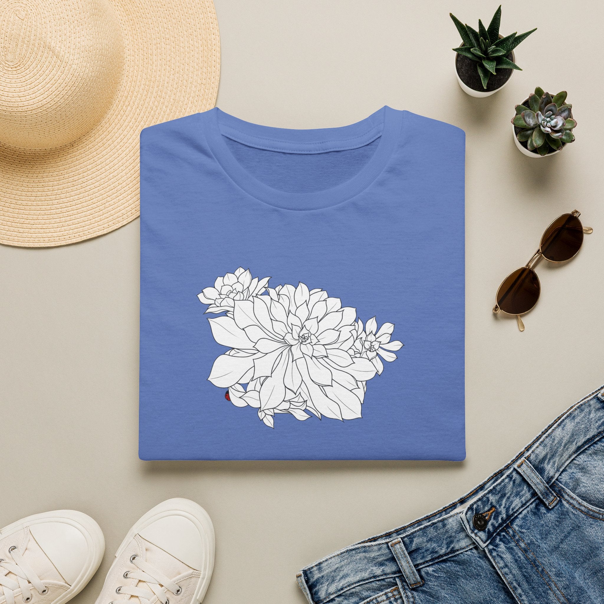 Succulent Sketch Unisex T‑Shirt — Minimalist Floral Line Art Tee