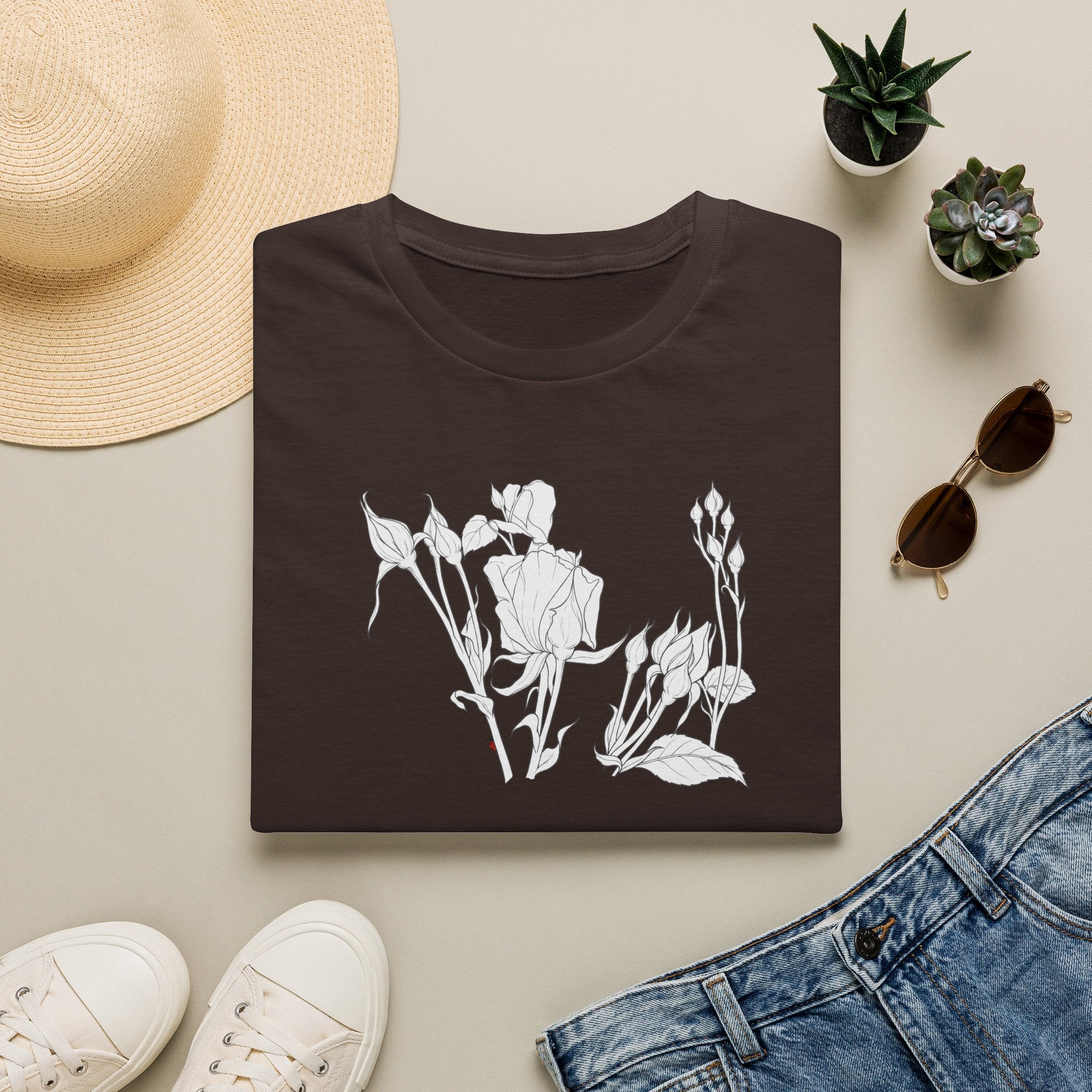 Roesbuds Sketch Unisex T‑Shirt — Minimalist Floral Line Art Tee