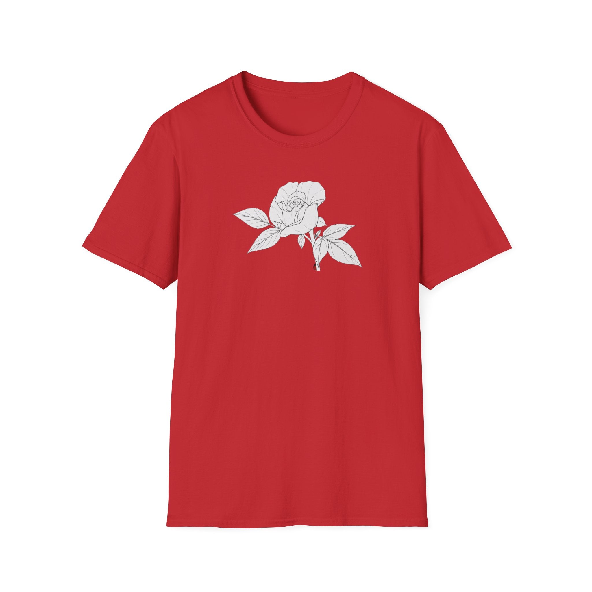 Rose with leaves Sketch Unisex T‑Shirt — Minimalist Floral Line Art Tee