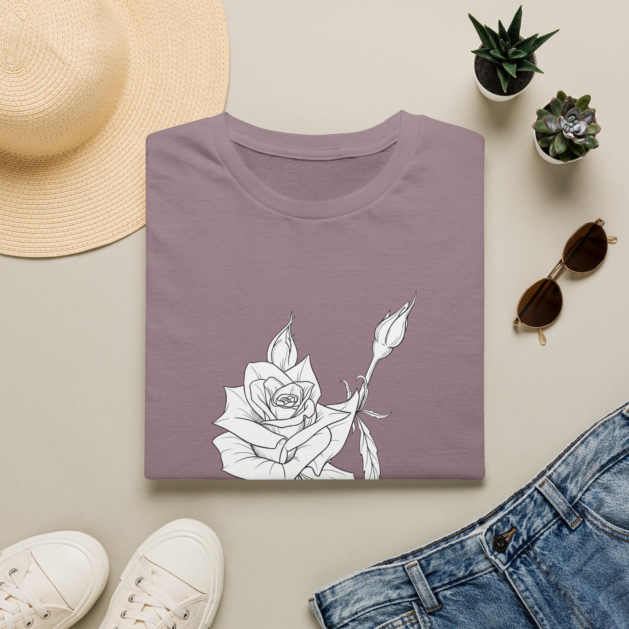 Rose Sketch Unisex T‑Shirt — Minimalist Floral Line Art Tee