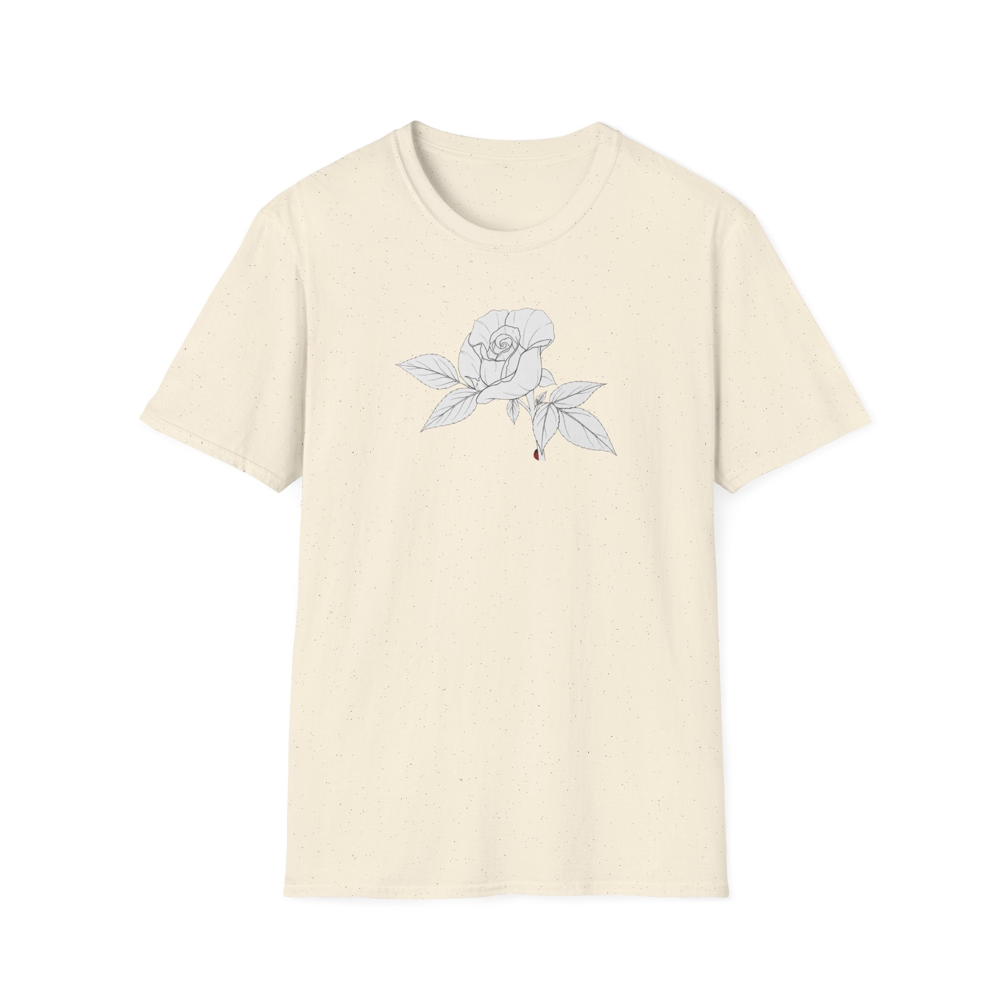 Rose with leaves Sketch Unisex T‑Shirt — Minimalist Floral Line Art Tee