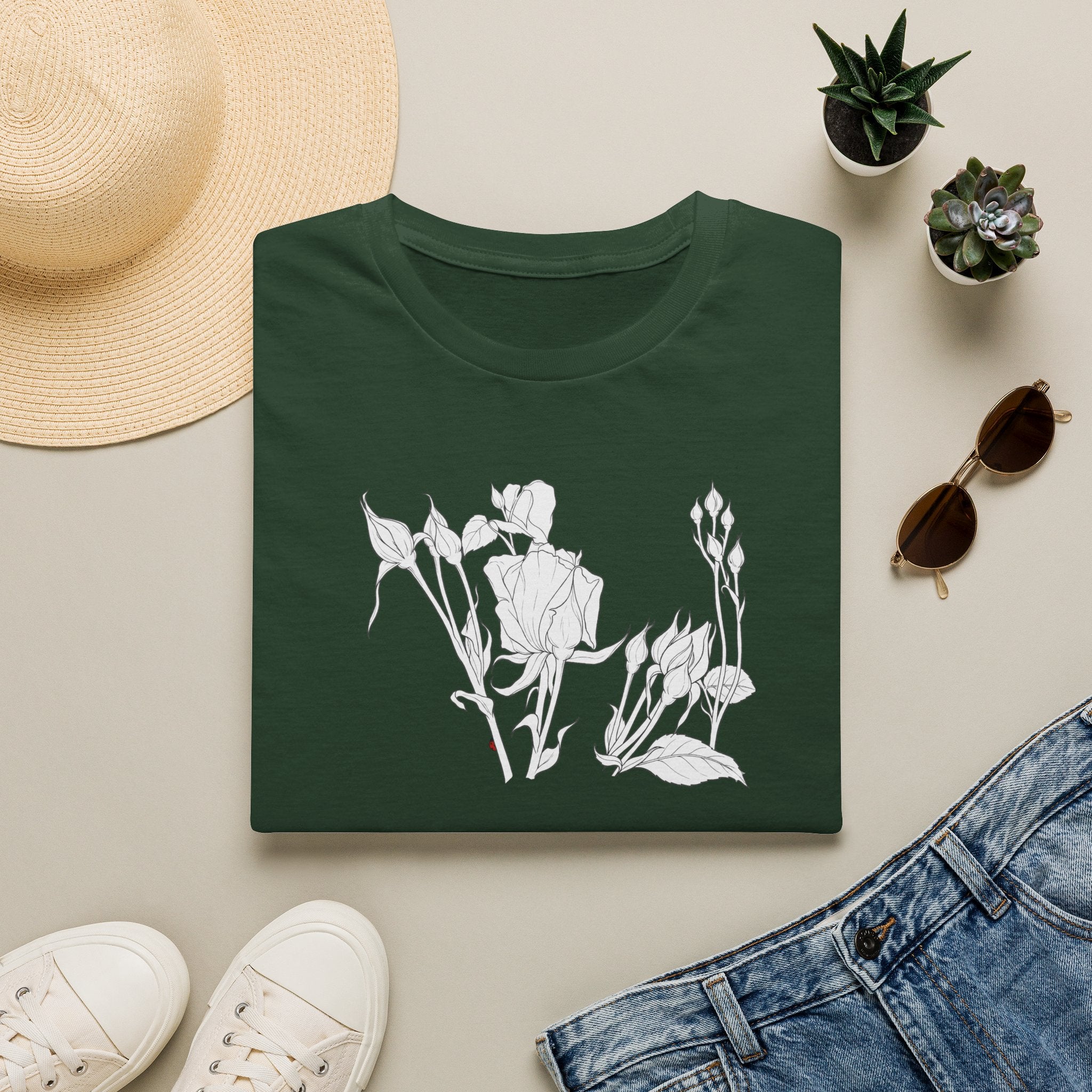 Roesbuds Sketch Unisex T‑Shirt — Minimalist Floral Line Art Tee
