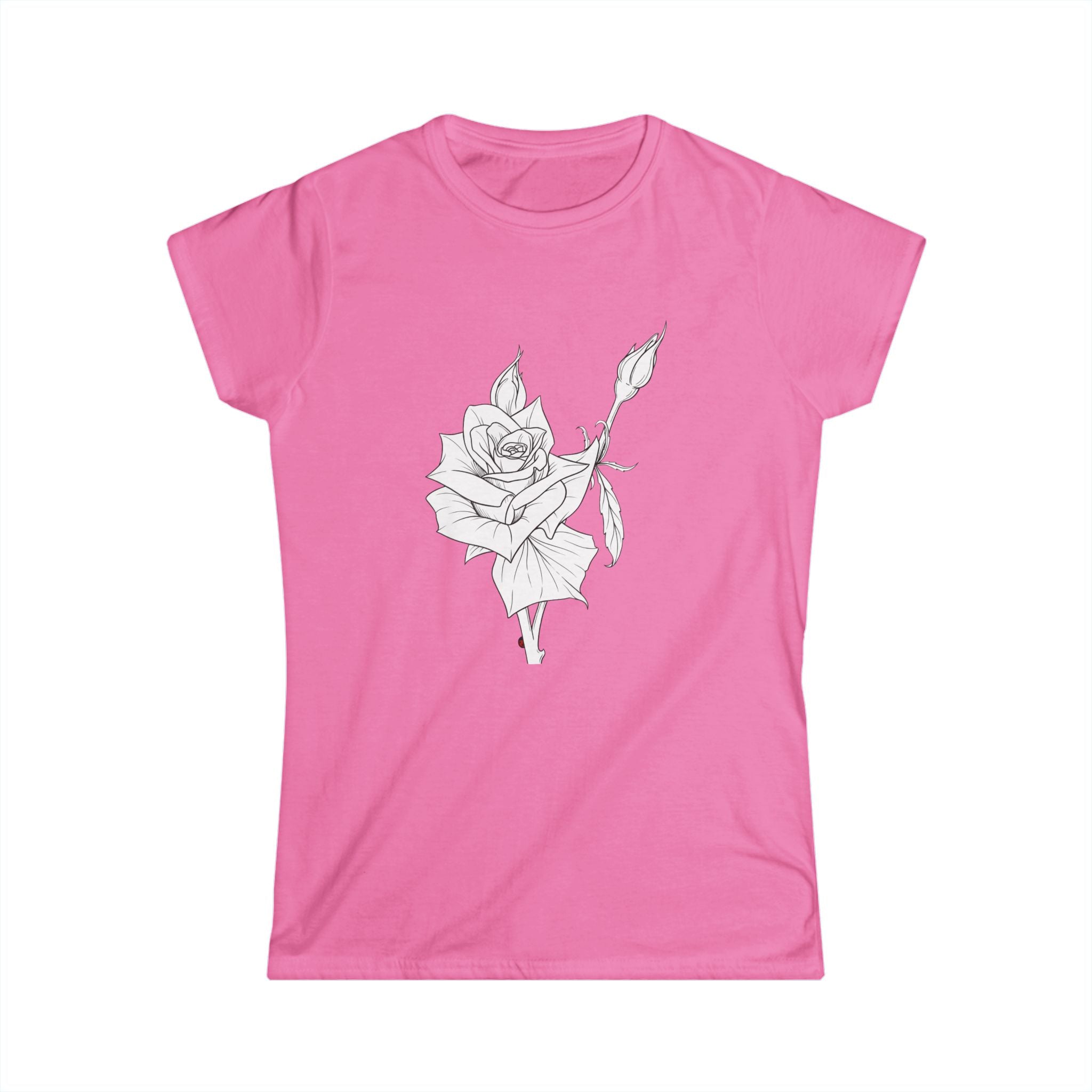 Rose Line Art Tee — Minimal Floral Women's T-Shirt