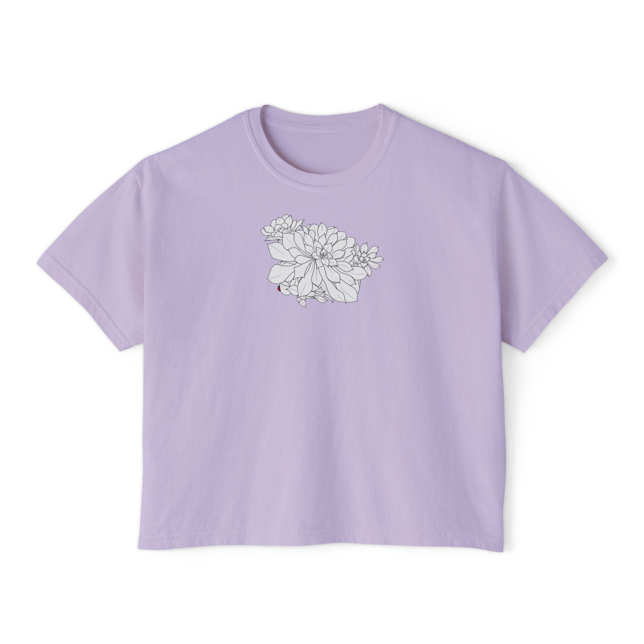 Succulent Line Art Boxy Tee — Minimal Line Art Graphic T-Shirt