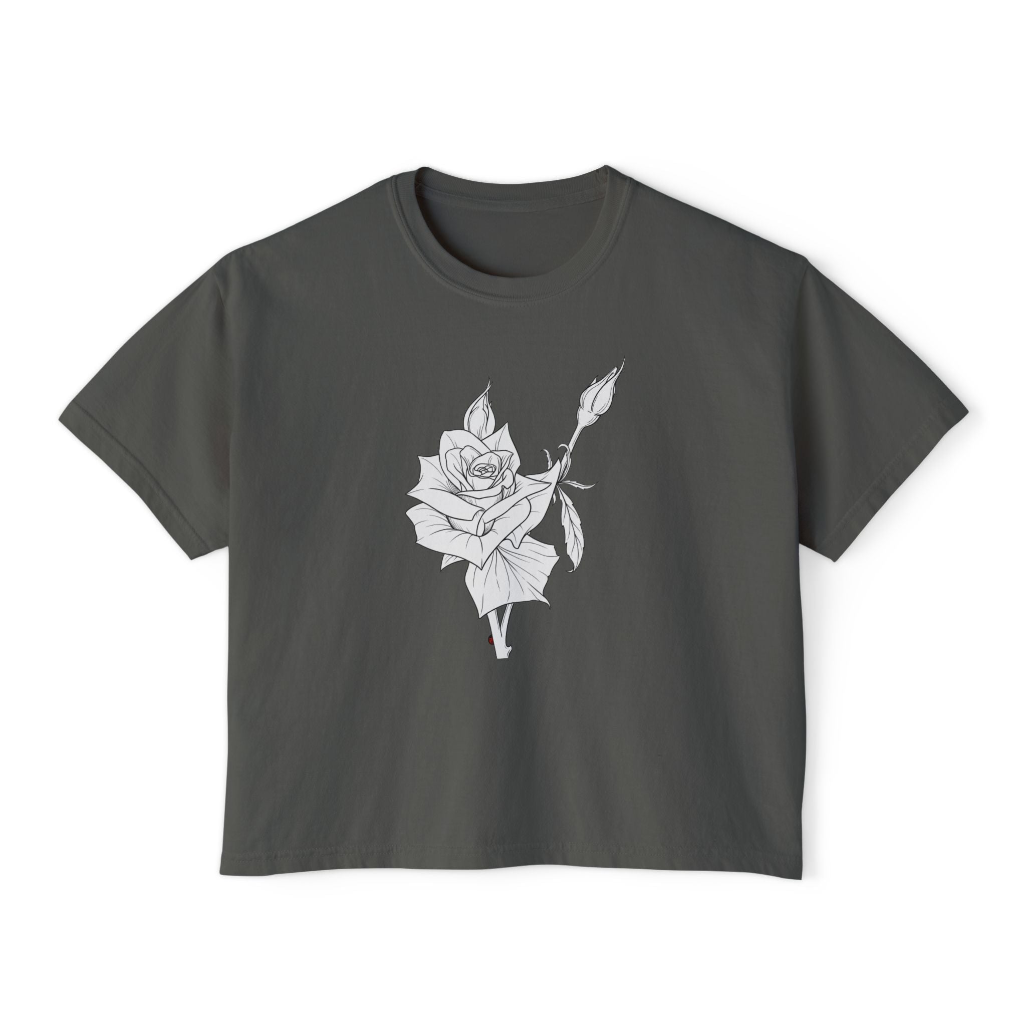 Rose Boxy Tee — Minimal Line Art Rose Graphic T-Shirt