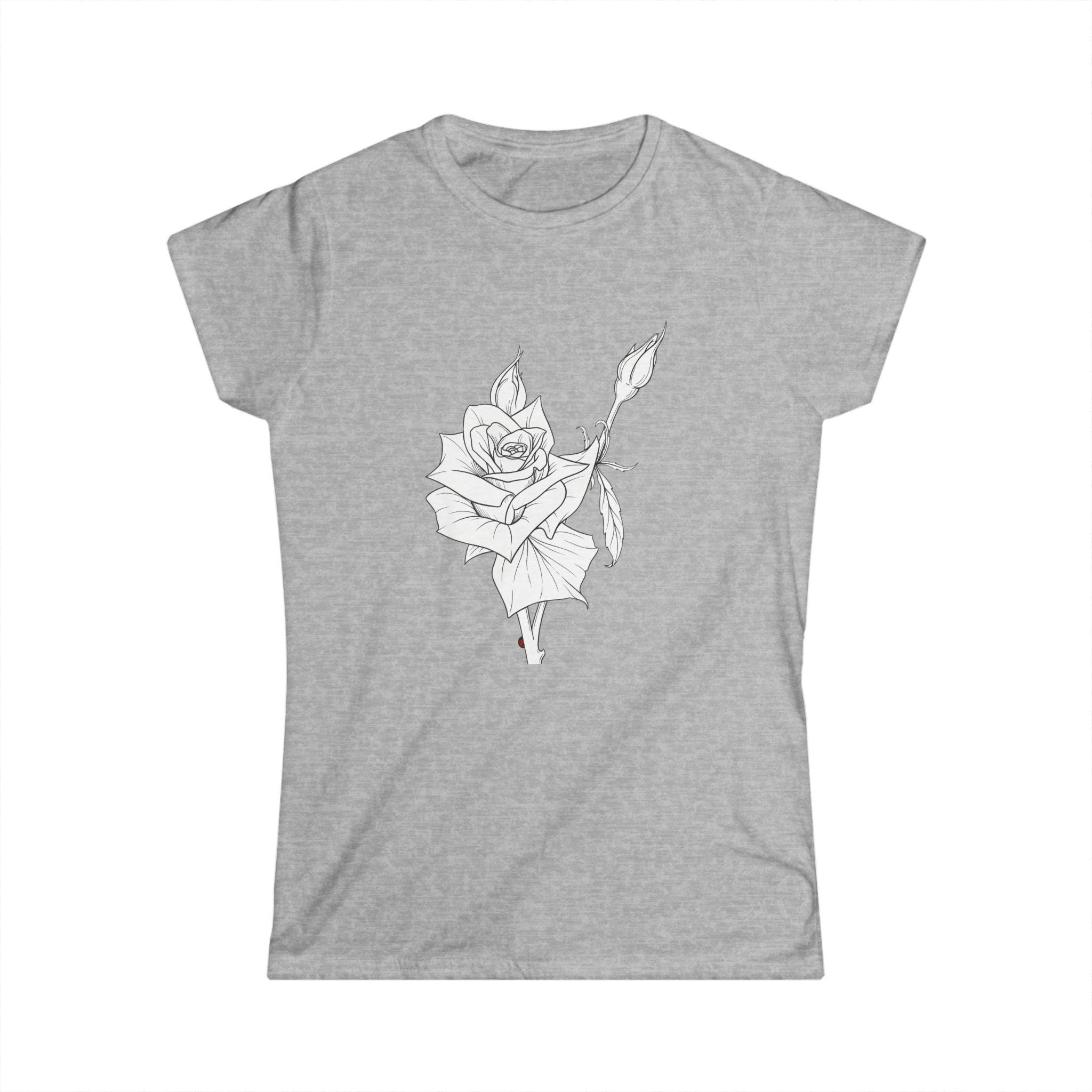 Rose Line Art Tee — Minimal Floral Women's T-Shirt