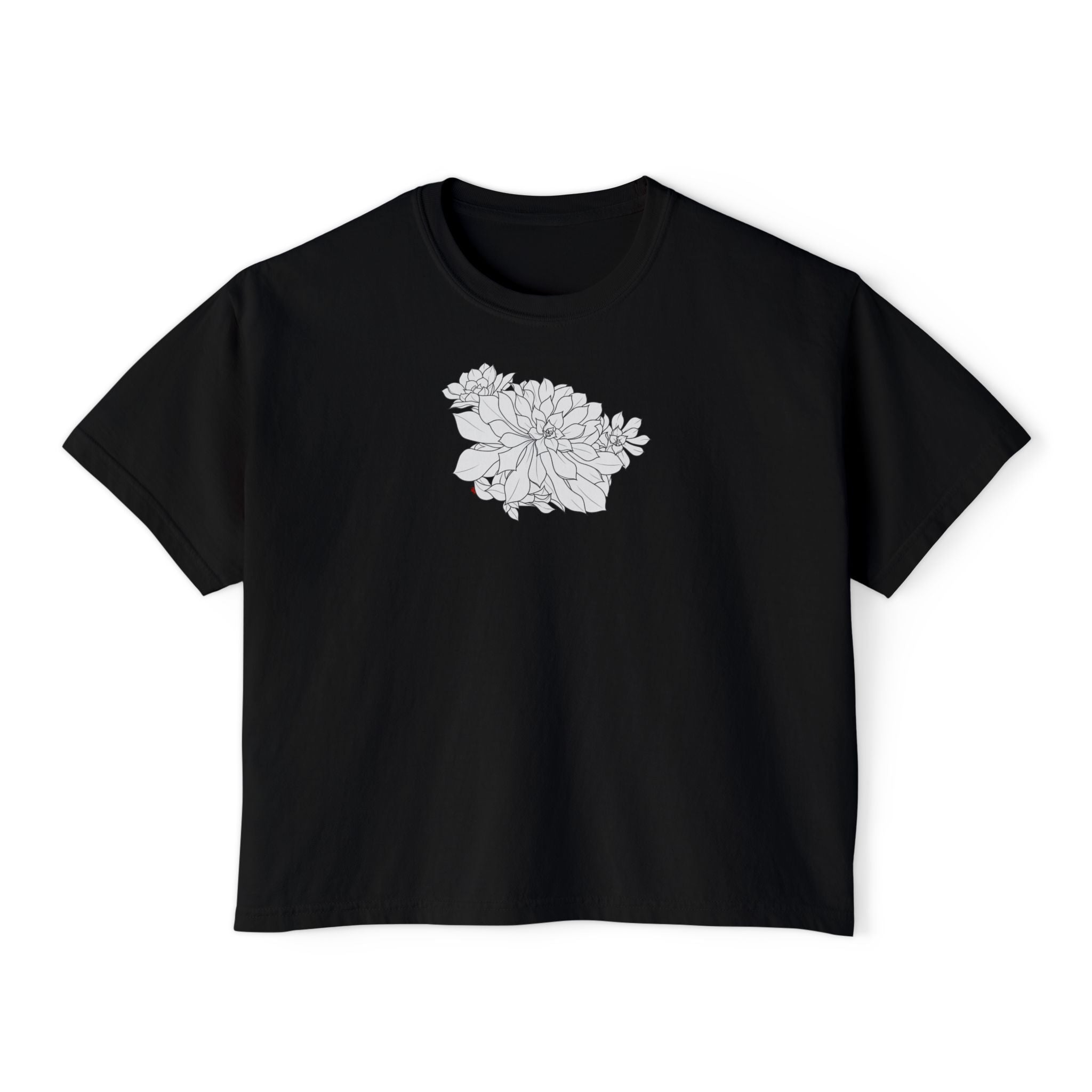 Succulent Line Art Boxy Tee — Minimal Line Art Graphic T-Shirt