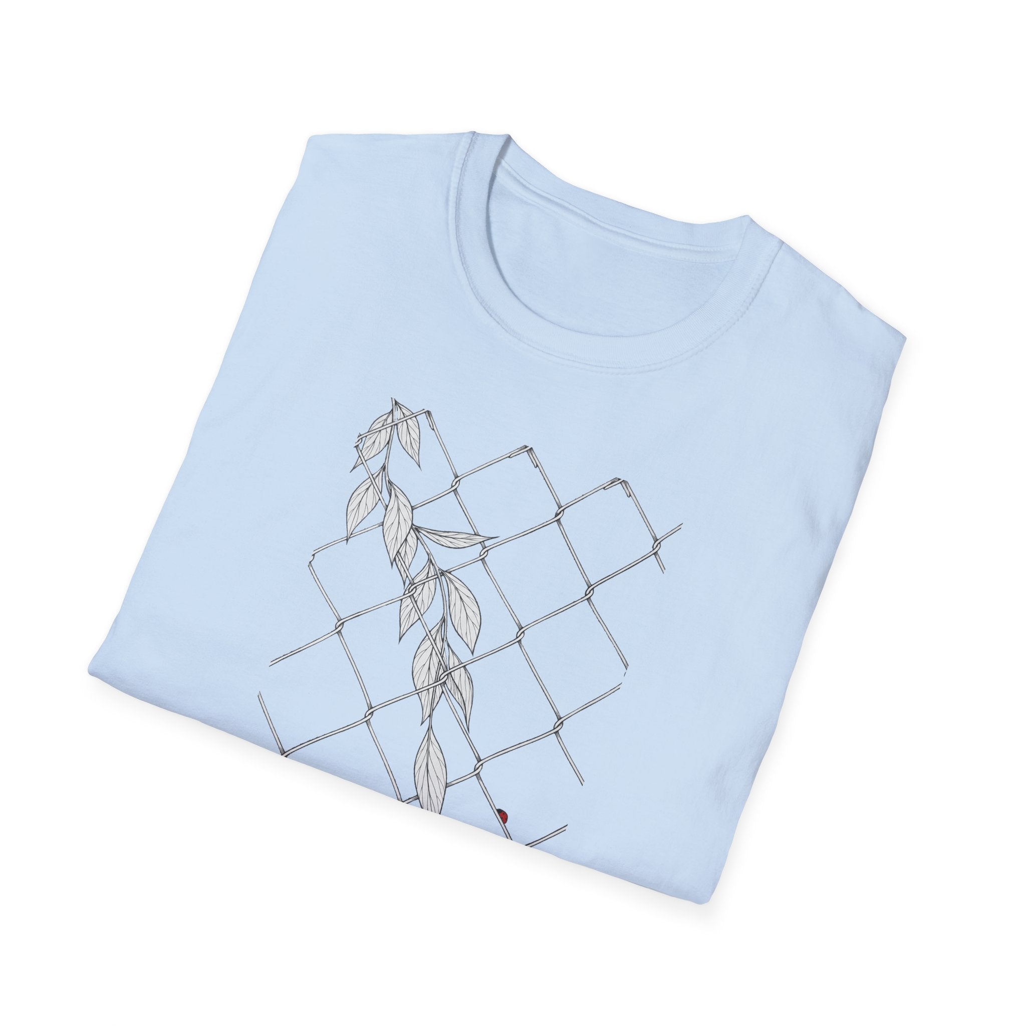 Leaves on fence Sketch Unisex T‑Shirt — Minimalist Floral Line Art Tee