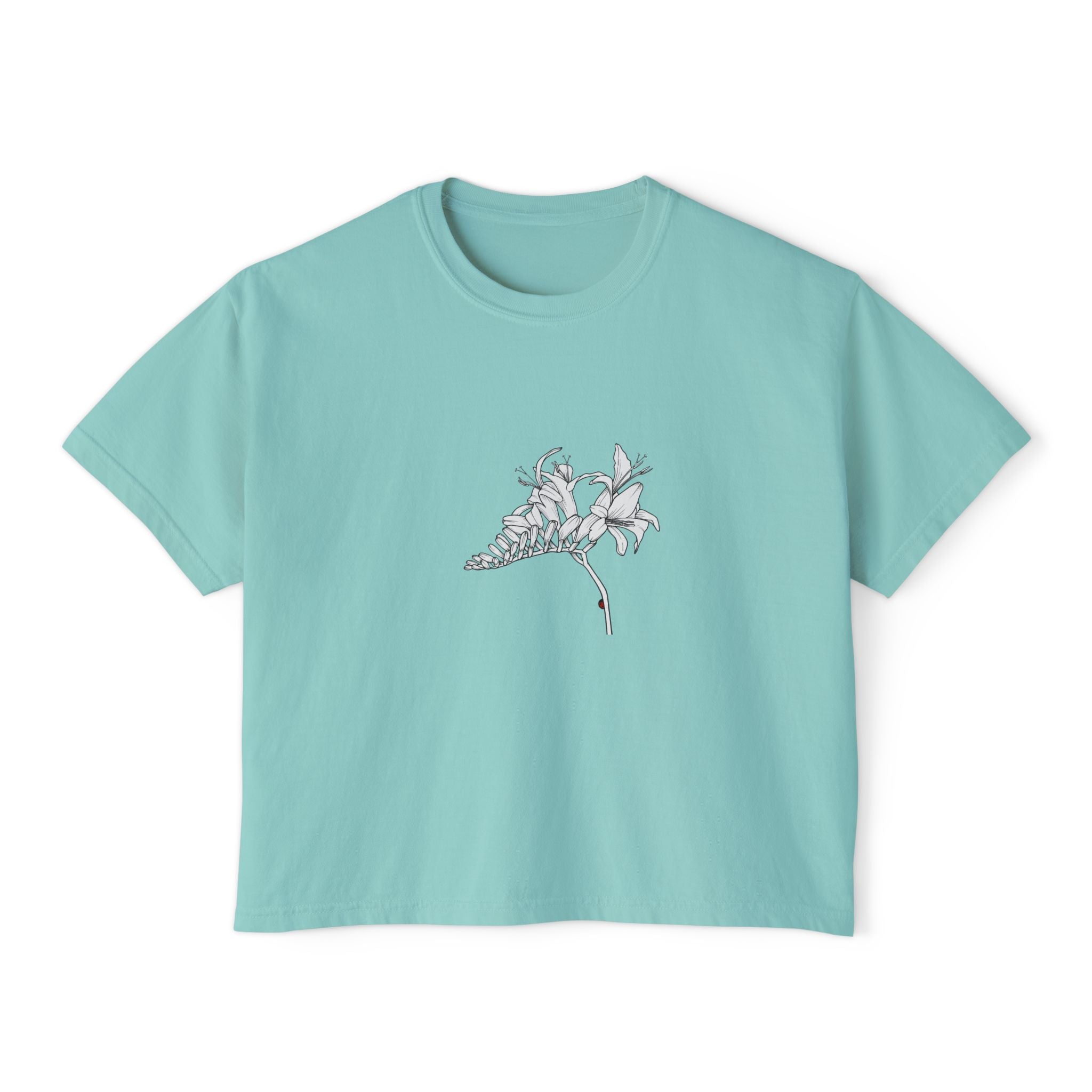 Lucifer Boxy Tee — Minimal Line Art Lucifer flower Graphic T-Shirt