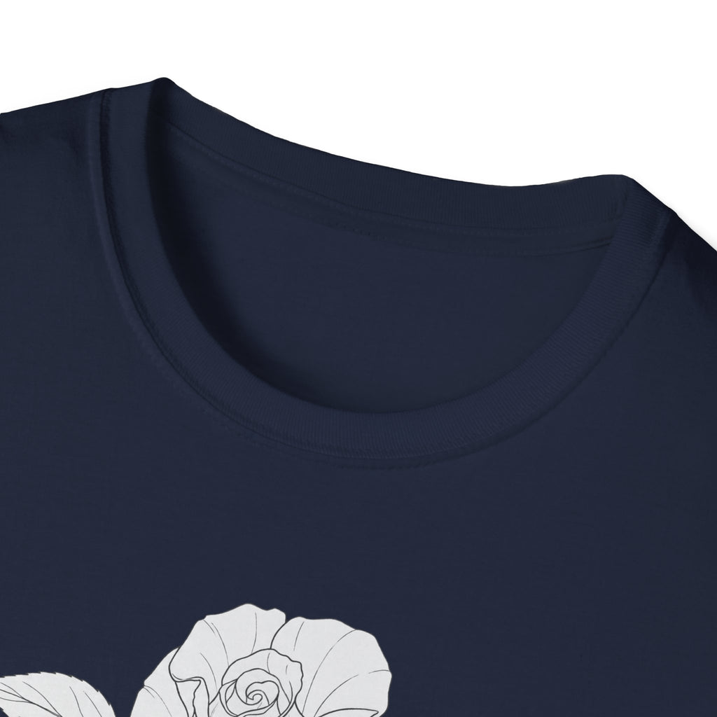 Rose with leaves Sketch Unisex T‑Shirt — Minimalist Floral Line Art Tee