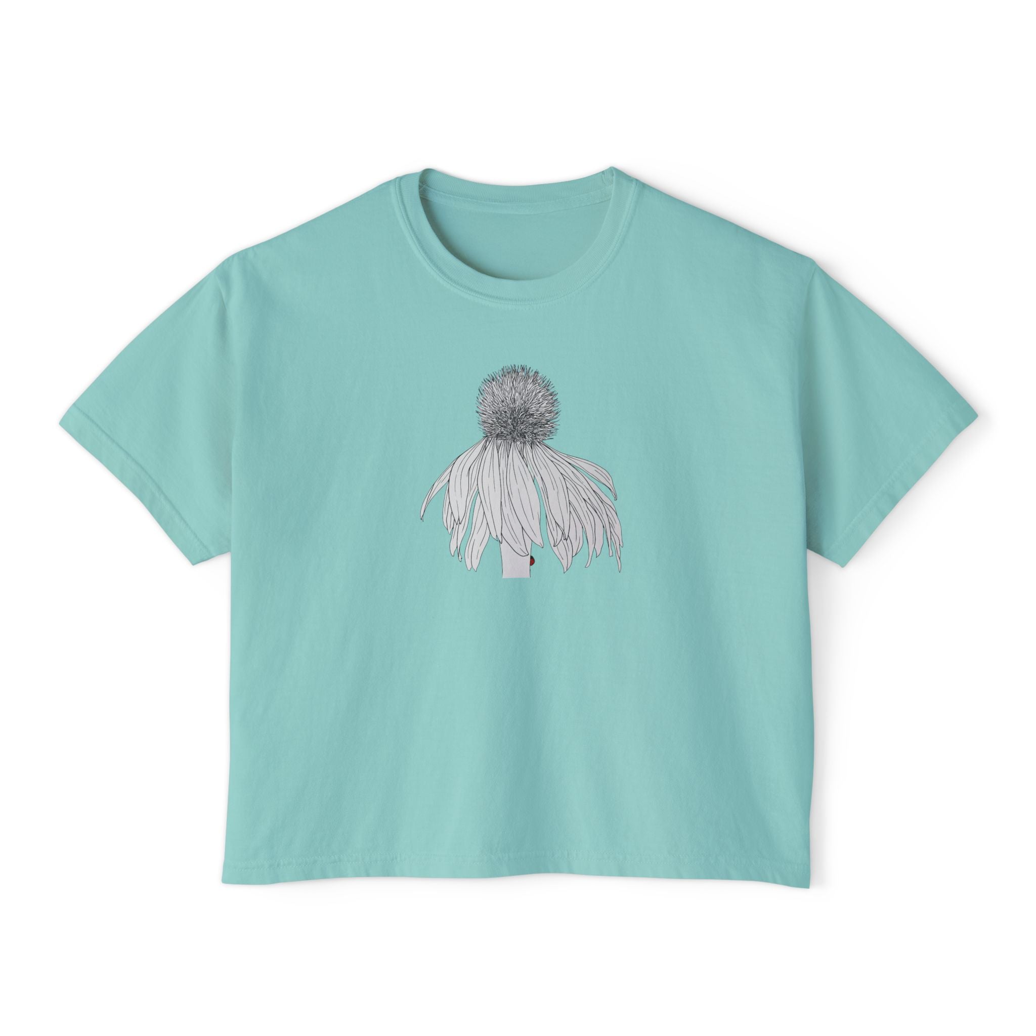 Coneflower Boxy Tee — Minimal Line Art Graphic T-Shirt