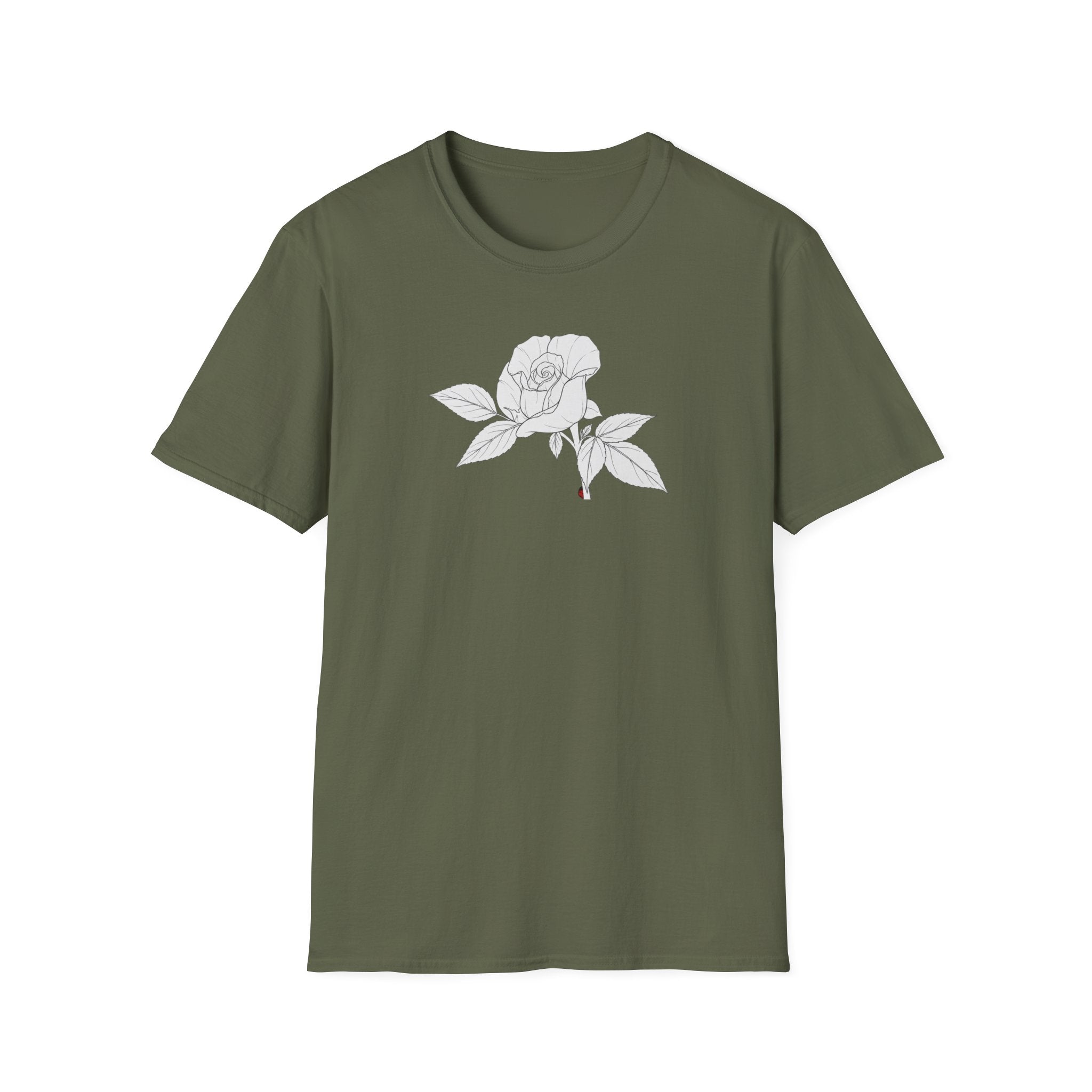 Rose with leaves Sketch Unisex T‑Shirt — Minimalist Floral Line Art Tee