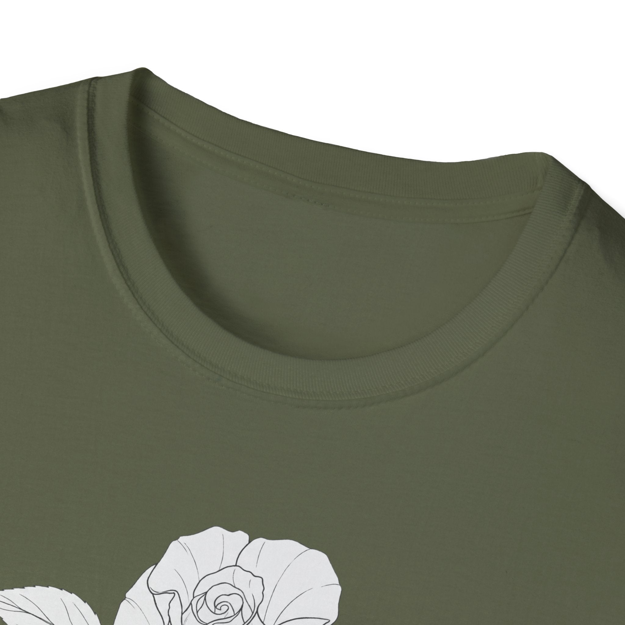 Rose with leaves Sketch Unisex T‑Shirt — Minimalist Floral Line Art Tee