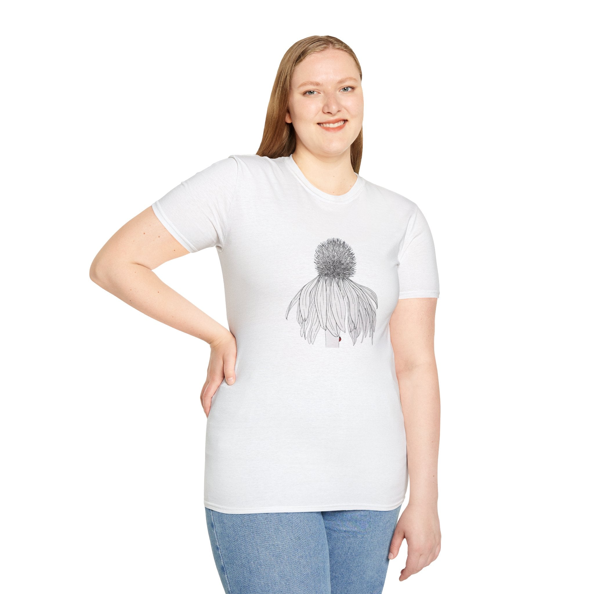 Coneflower Sketch Unisex T‑Shirt — Minimalist Floral Line Art Tee