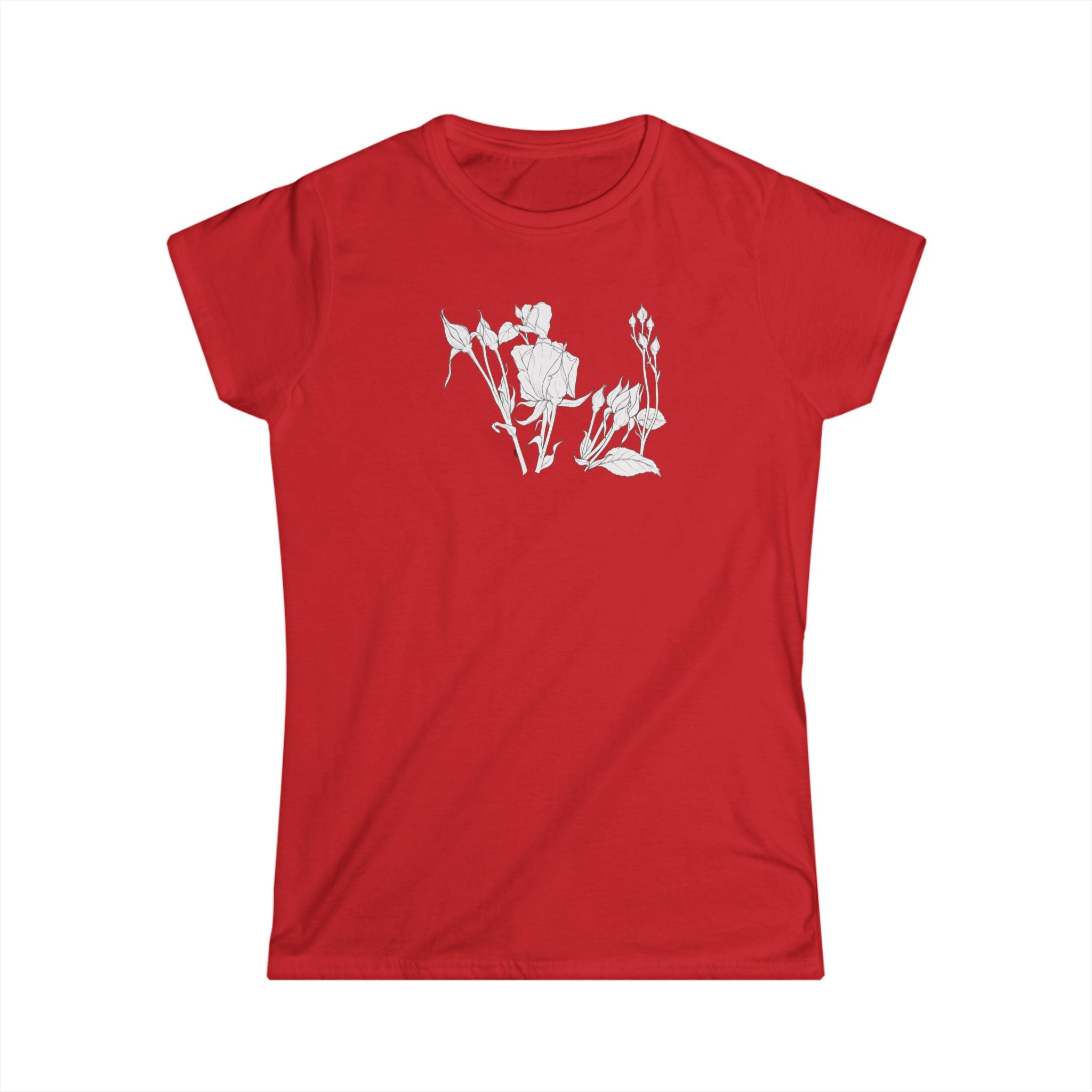 Rosebuds Line Art Tee — Minimal Floral Women's T-Shirt