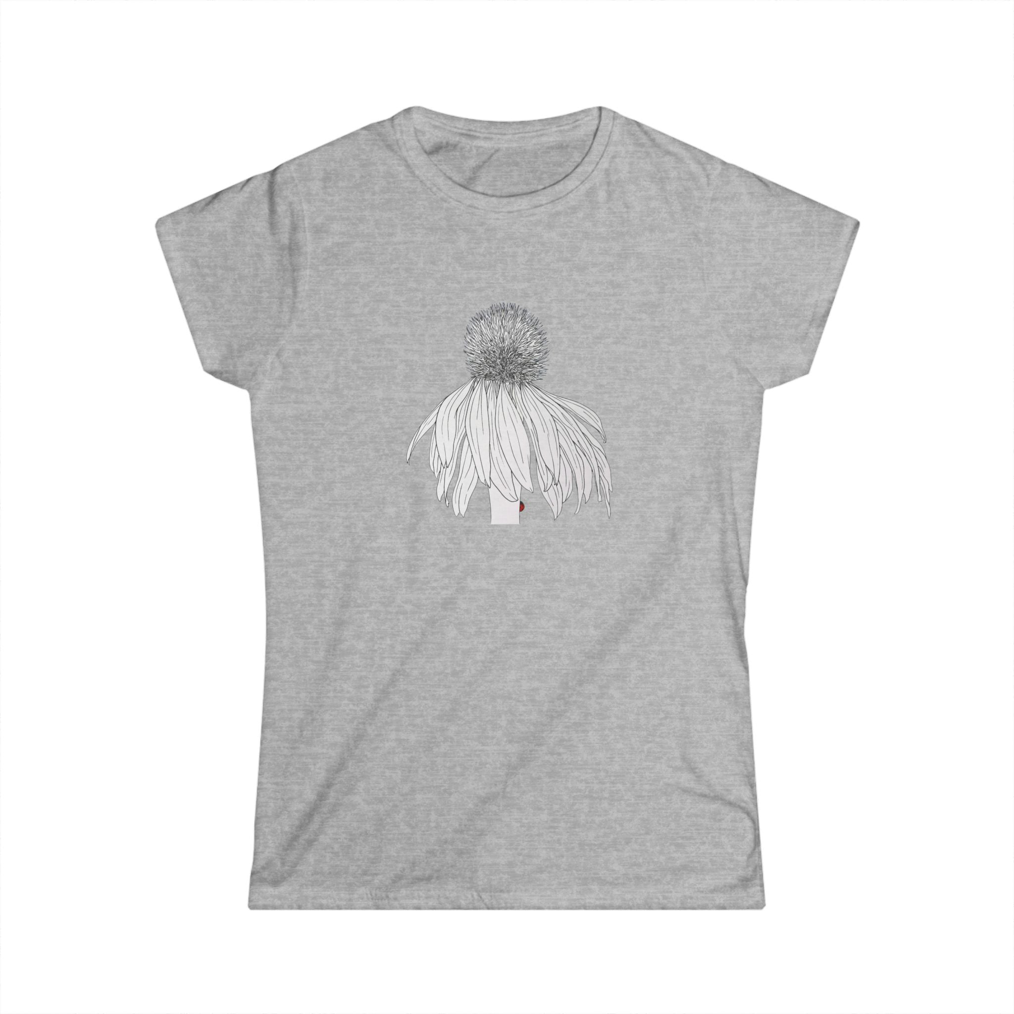 Coneflower Line Art Tee — Minimal Floral Women's T-Shirt