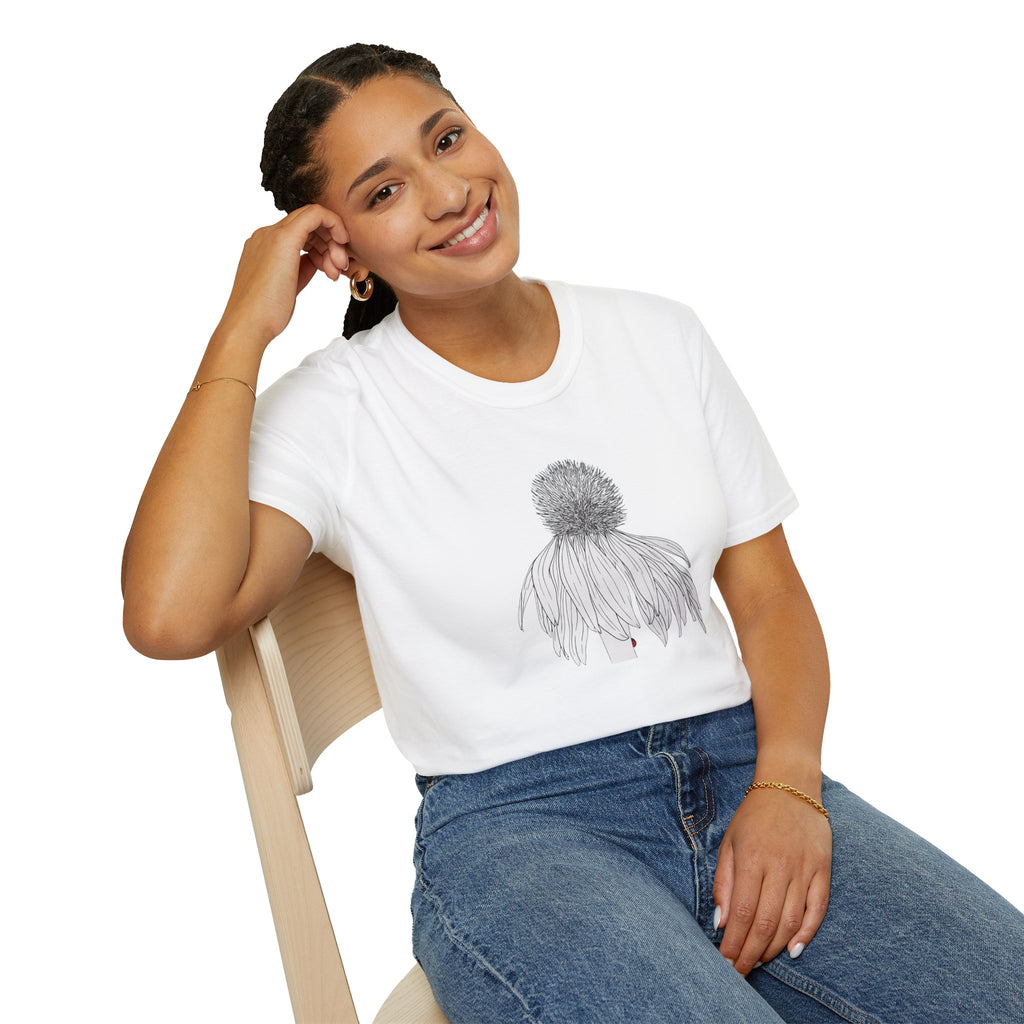Coneflower Sketch Unisex T‑Shirt — Minimalist Floral Line Art Tee