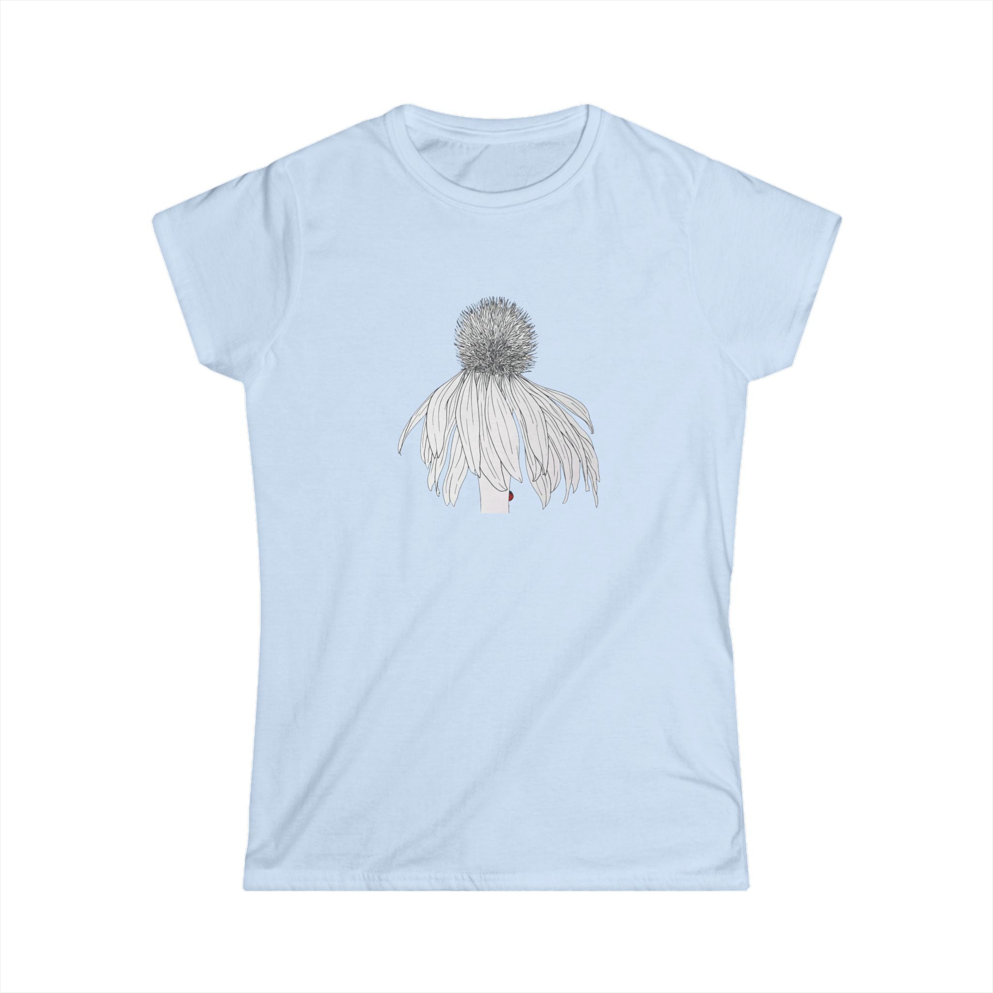 Coneflower Line Art Tee — Minimal Floral Women's T-Shirt