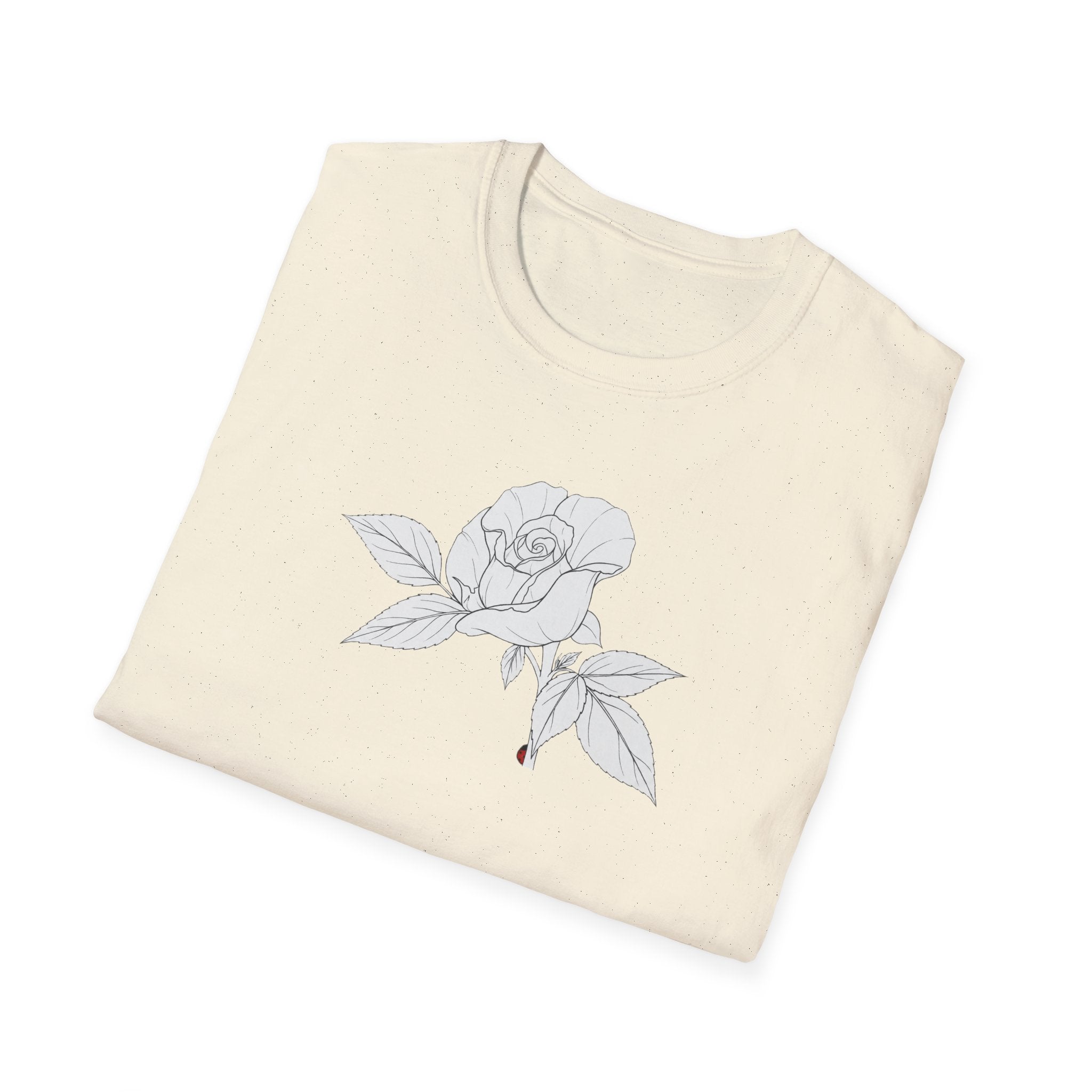Rose with leaves Sketch Unisex T‑Shirt — Minimalist Floral Line Art Tee