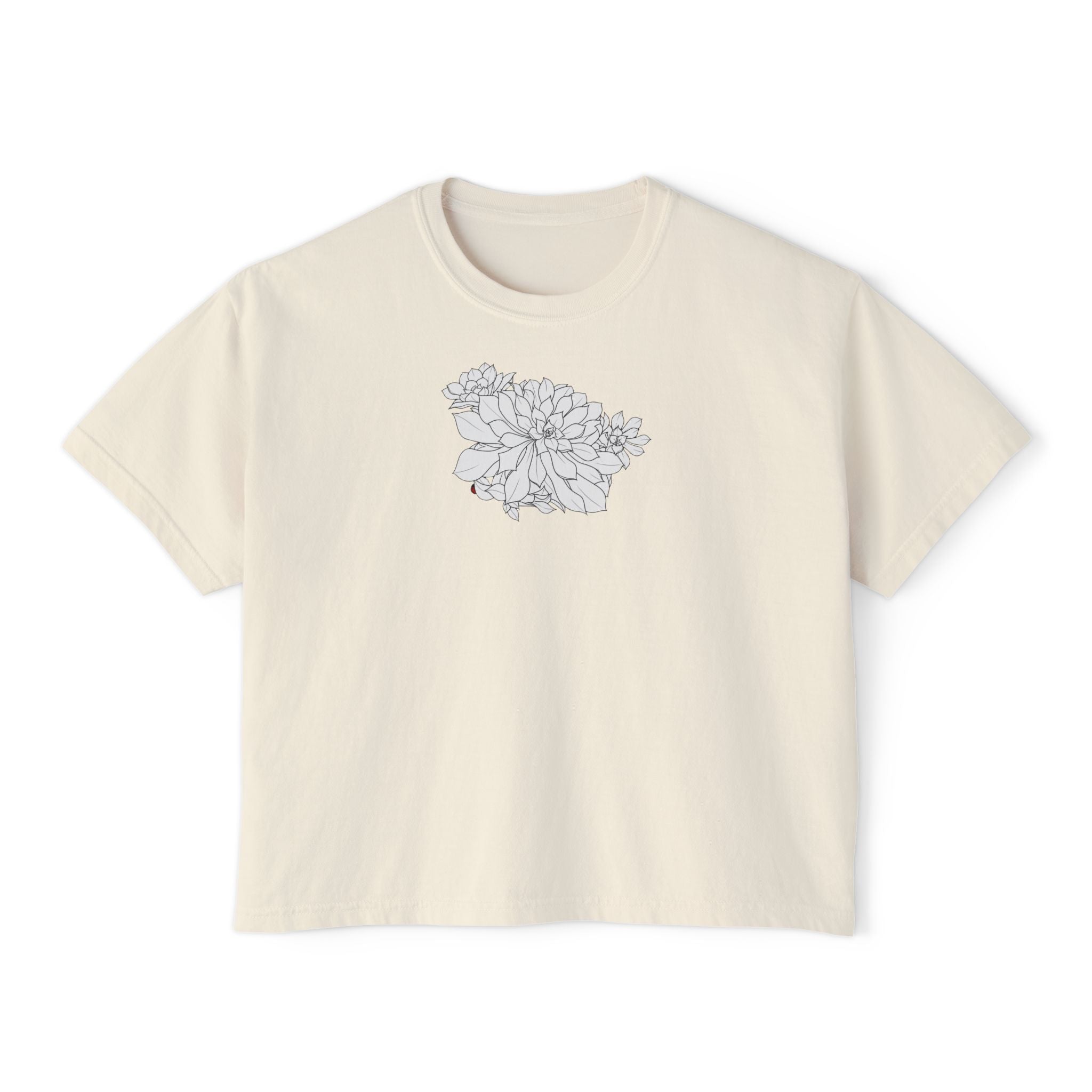 Succulent Line Art Boxy Tee — Minimal Line Art Graphic T-Shirt