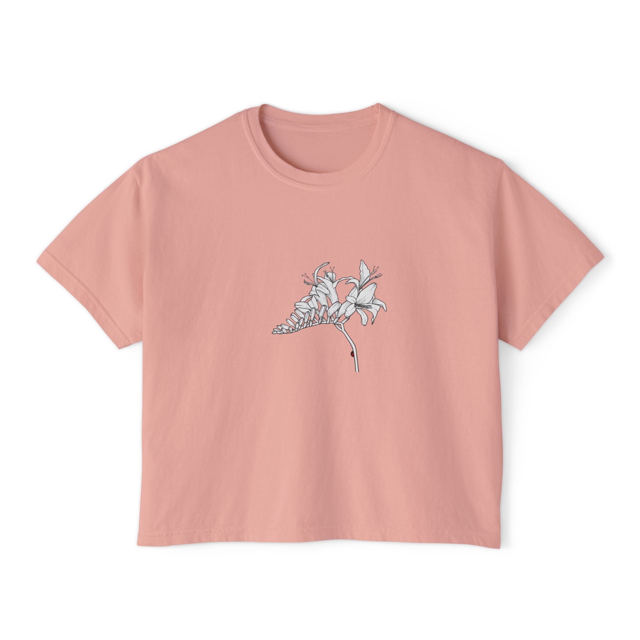Lucifer Boxy Tee — Minimal Line Art Lucifer flower Graphic T-Shirt