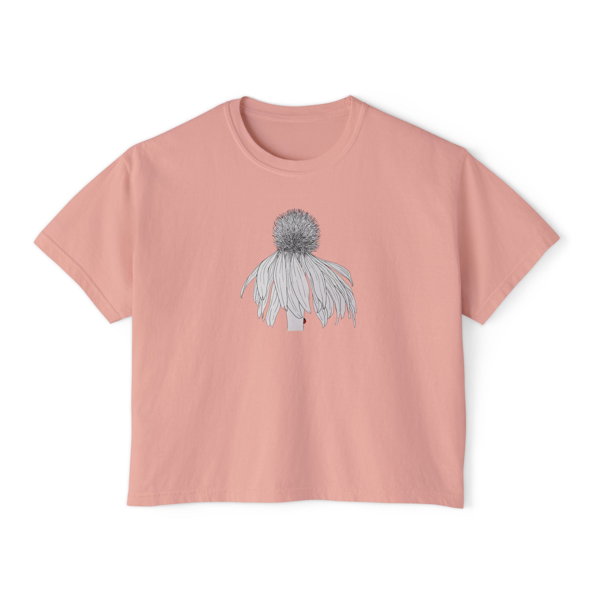 Coneflower Boxy Tee — Minimal Line Art Graphic T-Shirt