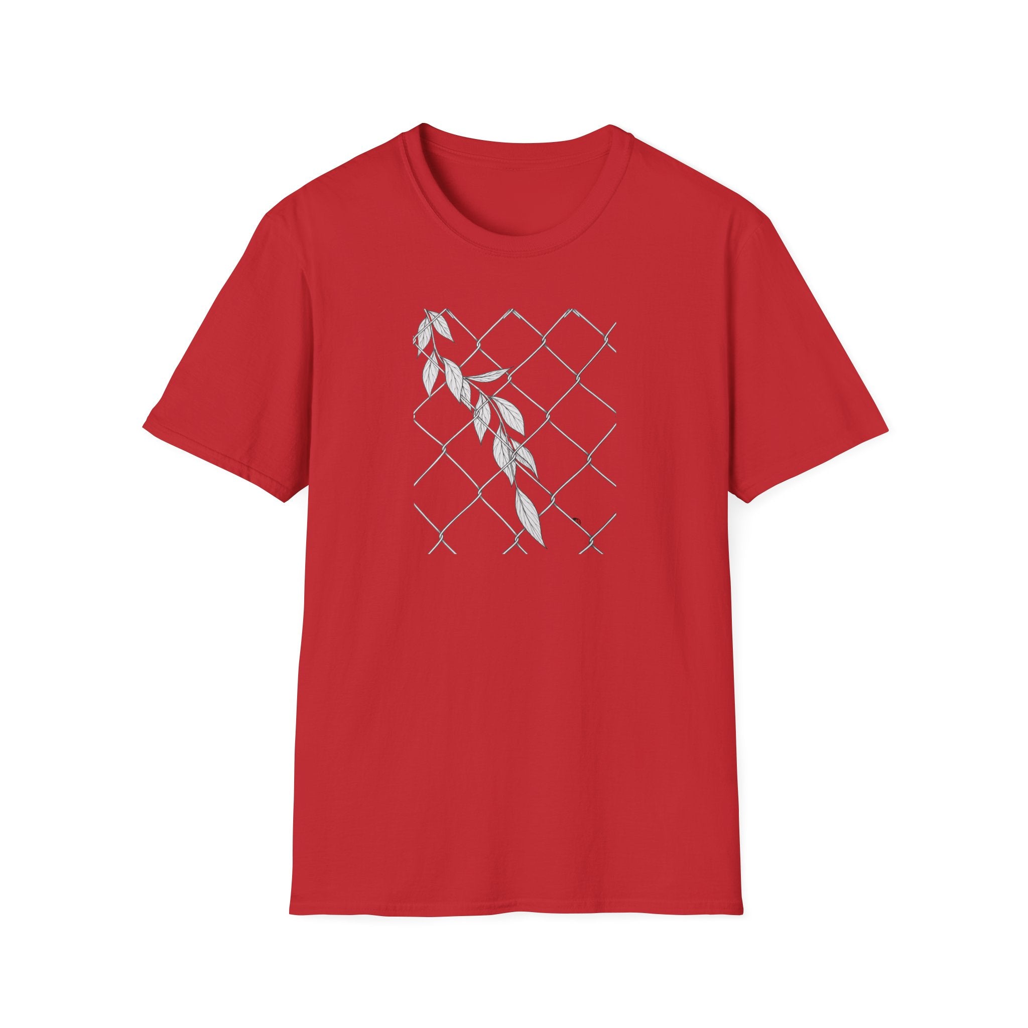 Leaves on fence Sketch Unisex T‑Shirt — Minimalist Floral Line Art Tee