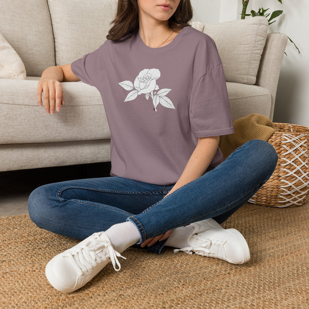 Rose with leaves Sketch Unisex T‑Shirt — Minimalist Floral Line Art Tee